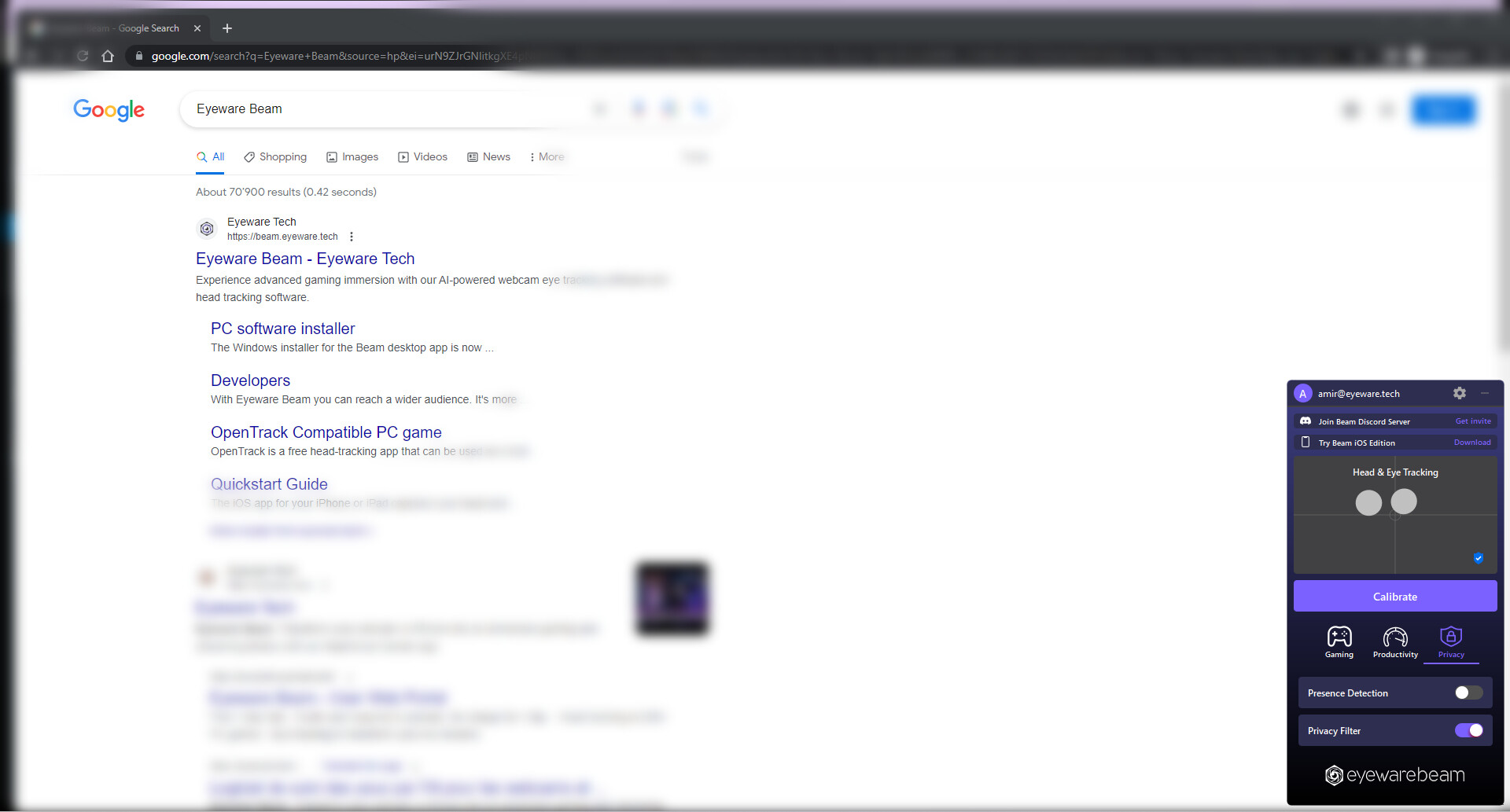 Eyeware Beam Webcam Edition screenshot screenshot 1