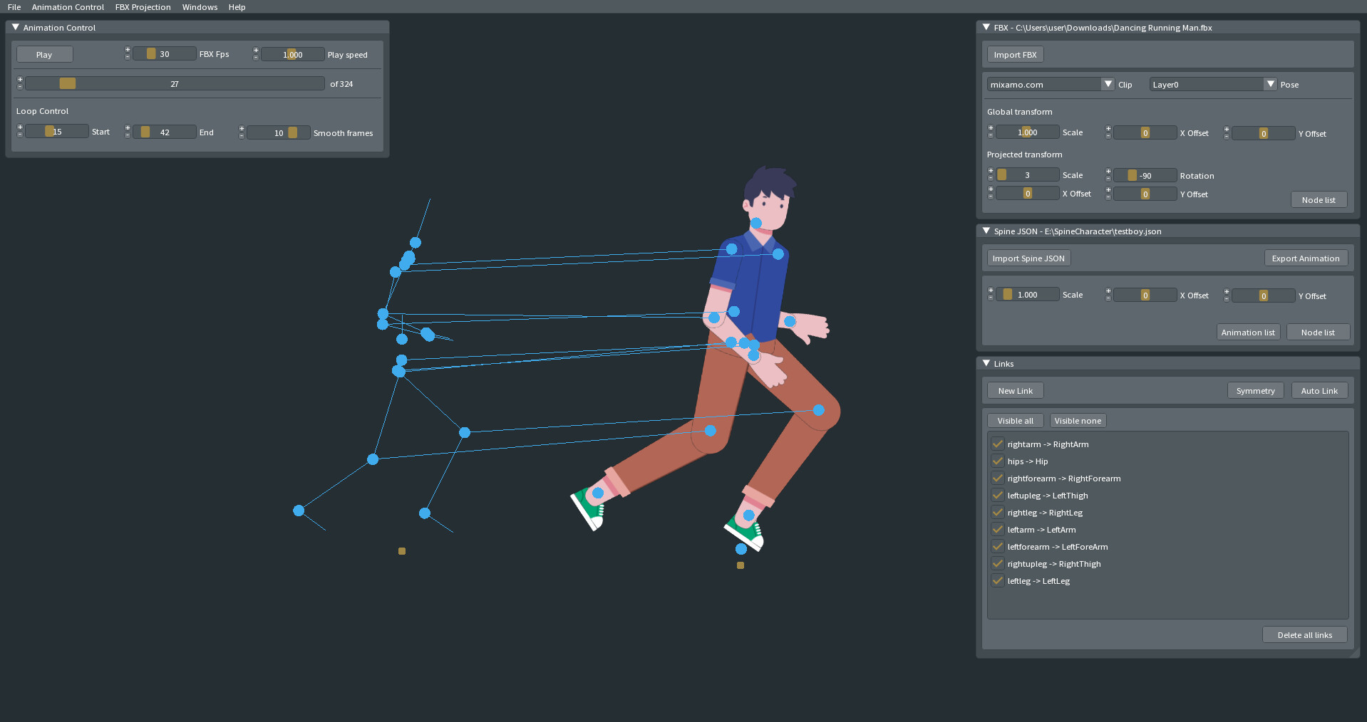FBX2SPINE - 3D Mocap to 2D Animation Transfer Tool screenshot screenshot 1