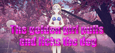 The golden girl pulls and licks the dog