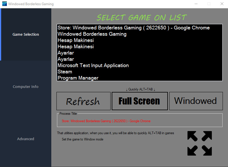 Windowed Borderless Gaming screenshot screenshot 4