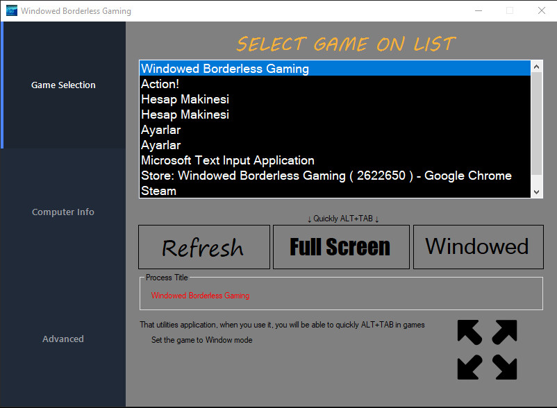 Windowed Borderless Gaming screenshot 1