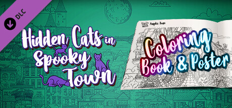 Hidden Cats in Spooky Town - Printable PDF Coloring Book and Poster