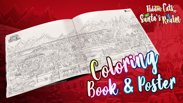 Hidden Cats in Santa's Realm - Printable PDF Coloring Book and Poster