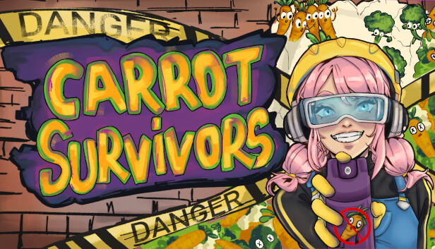 Imagen de la cápsula de "Carrot Survivors" que utilizó RoboStreamer para las transmisiones en Steam