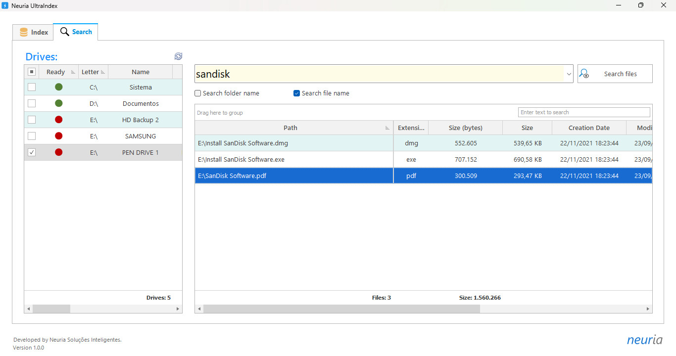 Neuria UltraIndex - File indexing and instant search screenshot 4