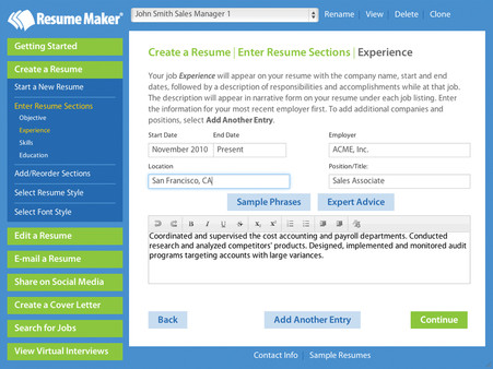 скриншот Resume Maker for Windows 1