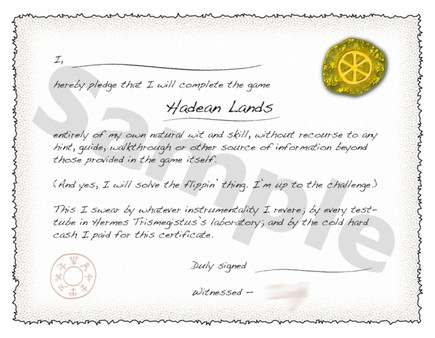 Hadean Lands - Solo Adventurer Pledge Certificate Hadean Lands - Solo Adventurer Pledge Certificate