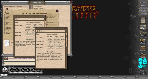 скриншот Fantasy Grounds - Rolemaster Classic: Fantasy Weapons 0