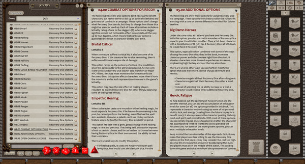 Fantasy Grounds - Fifth Edition Options: Recovery Dice Options (5E)