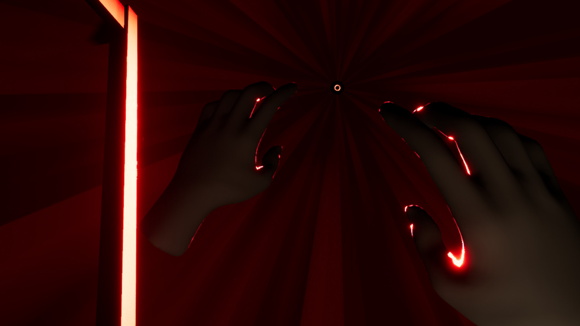 Internal Light VR. Lighthouse VR. Infernal Light. Red Infernal Light in Darkness.