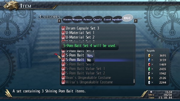 The Legend of Heroes: Trails of Cold Steel II - Shining Pom Bait Set 4 for steam