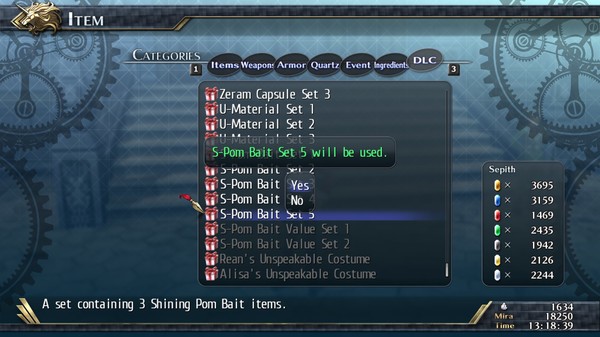 The Legend of Heroes: Trails of Cold Steel II - Shining Pom Bait Set 5 for steam