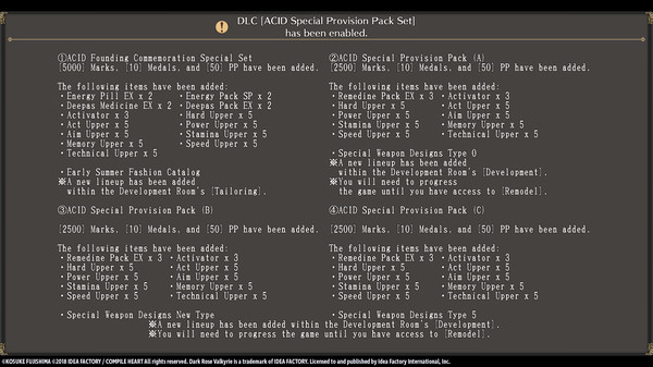 Dark Rose Valkyrie: ACID Special Provision Pack Set for steam Dark Rose Valkyrie: ACID Special Provision Pack Set for steam