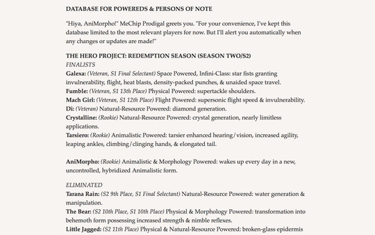 The Hero Project: Open Season - Prodigal's Database for Powereds
