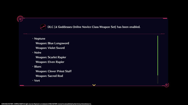 скриншот Megadimension Neptunia VIIR - 4 Goddesses Online Novice Class Weapon Set | 四女神オンライン 駆け出し級 武器セット | 四女神Ｏｎｌｉｎｅ 新手級 武器套組 0