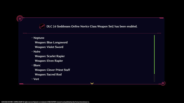Megadimension Neptunia VIIR - 4 Goddesses Online Novice Class Weapon Set for steam Megadimension Neptunia VIIR - 4 Goddesses Online Novice Class Weapon Set for steam