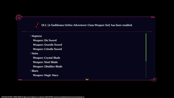 Megadimension Neptunia VIIR - 4 Goddesses Online Adventurer Class Weapon Set