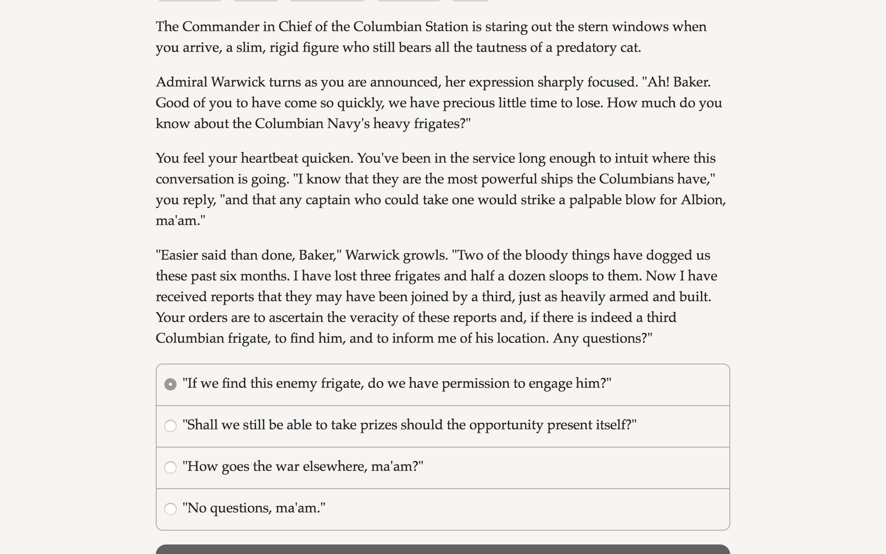 Choice of Broadsides: HMS Foraker Demo #4