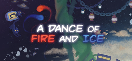 A dance of Fire and Ice. You can see cats hopping out of a TV, UFO's, a blue and a red ball dacing about a huge tornate and hanging lights. Yea there's a lot going on.