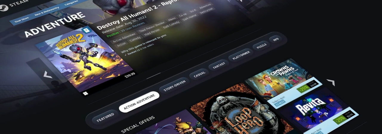 Steam Updates Store with Personalised Categories for Players