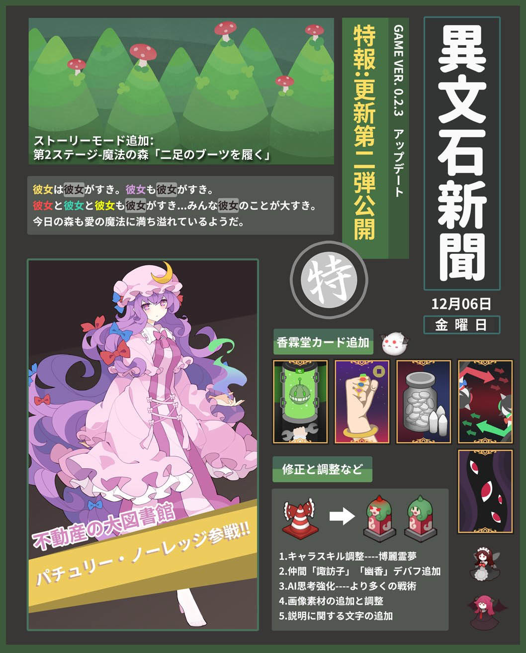 Touhou Ibunseki Ayaria Dawn Recreation Biweekly Update 2 Steam News